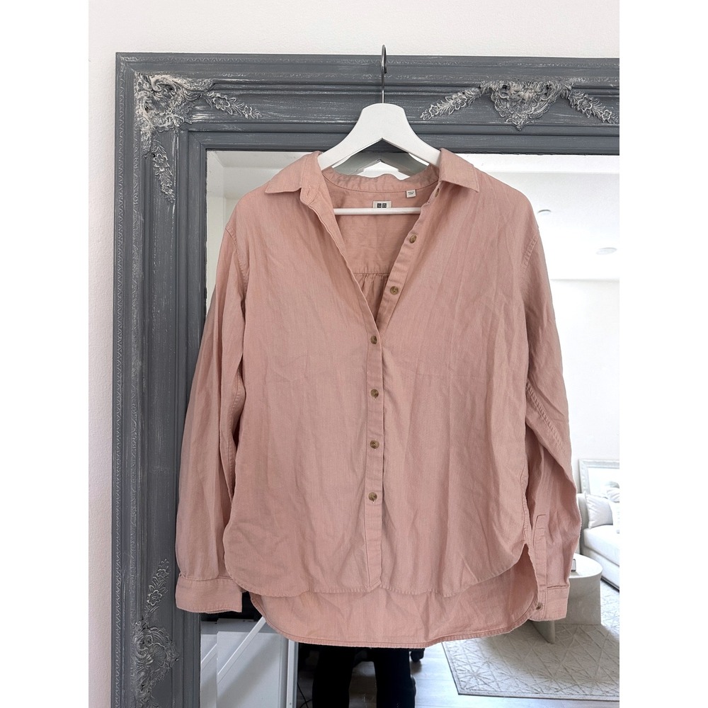 Uniqlo Womens Cotton Pink Soft Brushed Long Sleeve Button Down Shirt Old Money S - Picture 2 of 8